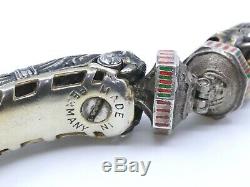 Bracelet jonc vintage ancien en argent massif émaillé tête de chimère signé