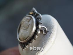 Broche Ancien Argent Massif Camee Pierre De Lave Antique Lava Cameo Carved Brooc