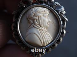 Broche Ancien Argent Massif Camee Pierre De Lave Antique Lava Cameo Carved Brooc
