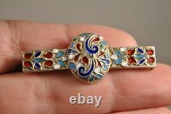 Broche Ancien Argent Massif Emaille Russe Antique Enameled Silver Russian Brooch