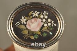 Broche Ancien Argent Massif Pietra Dura Inlay Antique Solid Silver Brooch