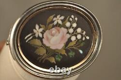 Broche Ancien Argent Massif Pietra Dura Inlay Antique Solid Silver Brooch