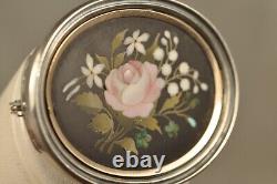 Broche Ancien Argent Massif Pietra Dura Inlay Antique Solid Silver Brooch