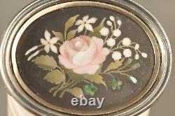 Broche Ancien Argent Massif Pietra Dura Inlay Antique Solid Silver Brooch