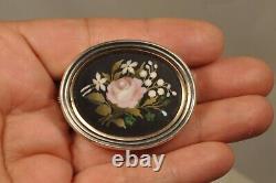Broche Ancien Argent Massif Pietra Dura Inlay Antique Solid Silver Brooch