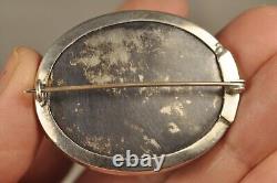 Broche Ancien Argent Massif Pietra Dura Inlay Antique Solid Silver Brooch