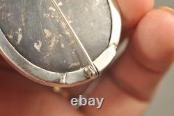 Broche Ancien Argent Massif Pietra Dura Inlay Antique Solid Silver Brooch