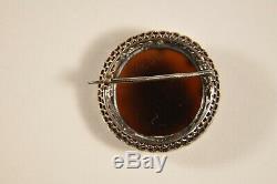 Broche Ancien Or Massif 18k Argent Camee Cornaline Diamonds Antique Cameo Brooch