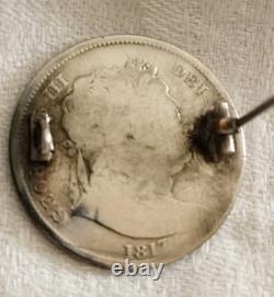 Broche Ancienne Argent Massif Demi-Couronne George III 1817 Gravée Monogramme A