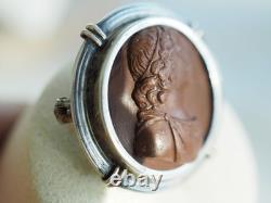 Broche Ancienne Argent Massif Nielle Camee Pierre De Lave Antique Lava Cameo Bro