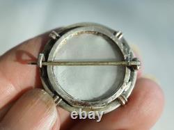 Broche Ancienne Argent Massif Nielle Camee Pierre De Lave Antique Lava Cameo Bro