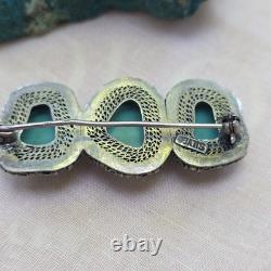 Broche Ancienne d'Exception Argent Massif et Turquoises Naturelles (1930-1950)