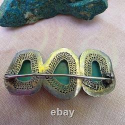 Broche Ancienne d'Exception Argent Massif et Turquoises Naturelles (1930-1950)