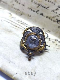 Broche Ancienne en Argent Vermeil Filigrané XIX? Siècle Sarah Bernhardt
