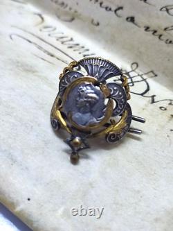 Broche Ancienne en Argent Vermeil Filigrané XIX? Siècle Sarah Bernhardt