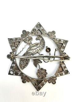 Broche Ancienne en Argent massif filigrané Epoque milieu XIX