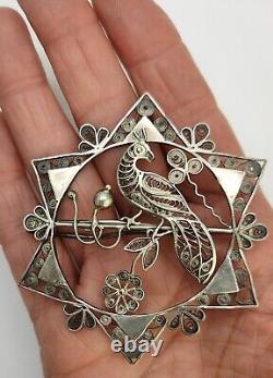 Broche Ancienne en Argent massif filigrané Epoque milieu XIX