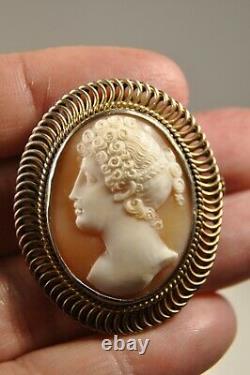 Broche Camee Ancien Argent Massif Antique Carved Shell Cameo Solid Silver