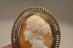 Broche Camee Ancien Argent Massif Antique Carved Shell Cameo Solid Silver