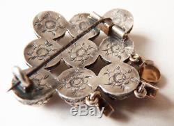 Broche Médaillon argent + grenat 19e sièc bijou ancien silver victorian brooch