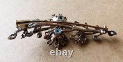 Broche OR massif + argent + diamant Bijou ancien gold diamond brooch 19e siècle