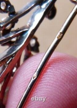 Broche OR massif + argent + diamant Bijou ancien gold diamond brooch 19e siècle