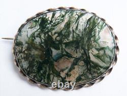 Broche bijou ancien en argent massif + agate silver brooch 19e siècle