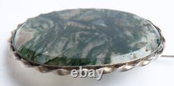 Broche bijou ancien en argent massif + agate silver brooch 19e siècle