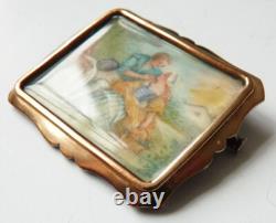 Broche en ARGENT massif avec peinture miniature silver painting bijou ancien