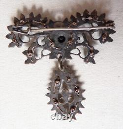 Broche en argent massif + perles + pierre rouge silver brooch bijou ancien