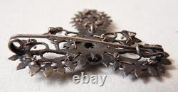 Broche en argent massif + perles + pierre rouge silver brooch bijou ancien
