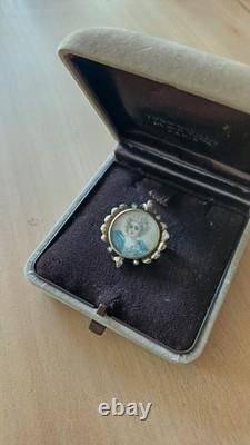Broche miniature ancienne XIXe siècle en vermeil (argent massif) peinte sur nacr