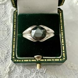C1930 ANCIENNE BAGUE TANK ARGENT MASSIF HEMATITE, Poinçons
