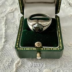 C1930 ANCIENNE BAGUE TANK ARGENT MASSIF HEMATITE, Poinçons