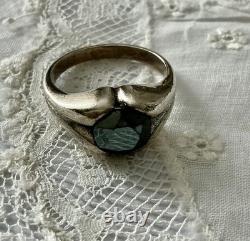 C1930 ANCIENNE BAGUE TANK ARGENT MASSIF HEMATITE, Poinçons