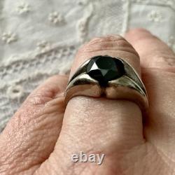 C1930 ANCIENNE BAGUE TANK ARGENT MASSIF HEMATITE, Poinçons