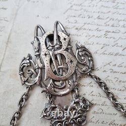 CHATELAINE Ancienne Argent MB Montre XIXè Victorian Silver Watch Holder 19thC