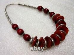 COLLIER ETHNIQUE ancien ARGENT massif 925 & CORNALINE perles VINTAGE necklace