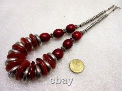COLLIER ETHNIQUE ancien ARGENT massif 925 & CORNALINE perles VINTAGE necklace