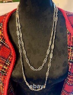 COLLIER SAUTOIR ancien en ARGENT MASSIF BELLES MAILLES 150 cm