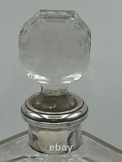 Carafe ancienne col argent massif poinçons cristal de Bohème gravé floral XIXe