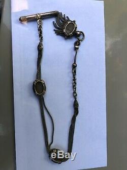 Chaine montre à gousset ancienne argent massif old chain watch silver fleurs LYS