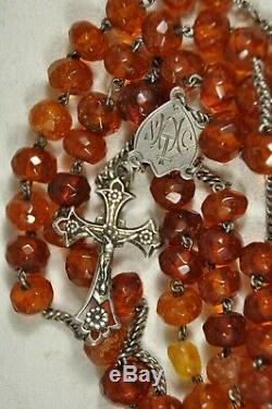 Chapelet Ancien Ambre Argent Massif Antique Solid Silver Amber Rosary XIX