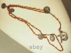 Chapelet Ancien Argent Massif Corail Rouge Provence Antique Silver Coral Rosary