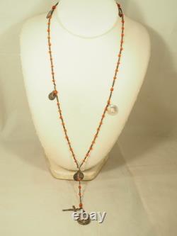 Chapelet Ancien Argent Massif Corail Rouge Provence Antique Silver Coral Rosary
