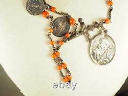 Chapelet Ancien Argent Massif Corail Rouge Provence Antique Silver Coral Rosary