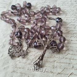 Chapelet Ancien Argent Massif Cristal Améthyste XIXè French Solid Silver Rosary