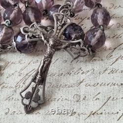 Chapelet Ancien Argent Massif Cristal Améthyste XIXè French Solid Silver Rosary