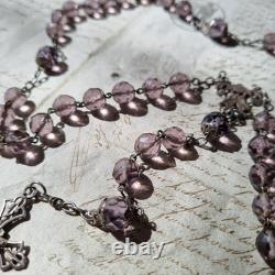 Chapelet Ancien Argent Massif Cristal Améthyste XIXè French Solid Silver Rosary
