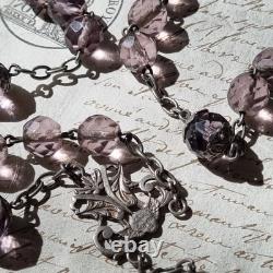 Chapelet Ancien Argent Massif Cristal Améthyste XIXè French Solid Silver Rosary
